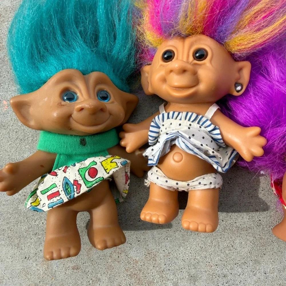 Vintage trolls lot of 3 rainbow stones blue